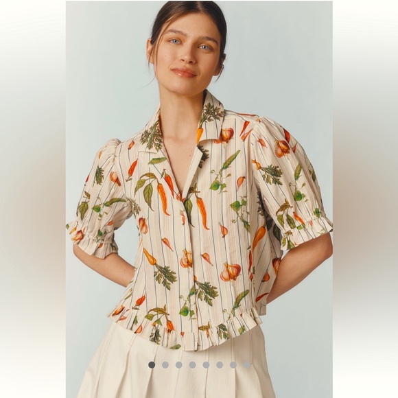 ANTHROPOLOGIE NWT MAEVE SHORT-SLEEVE FEMME COLLARED BLOUSE size M. - Picture 2 of 16